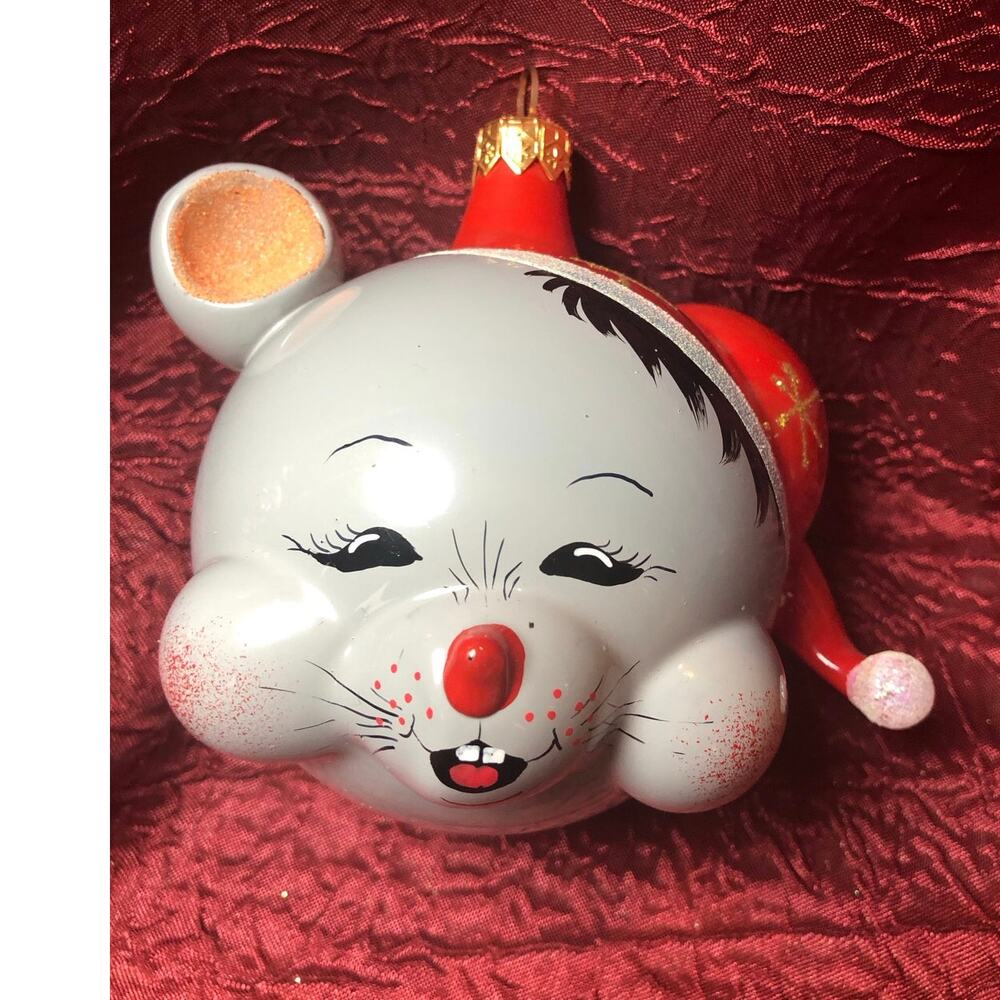 Vintage Rare HTF Retired Christoper Radko Grey Mouse Head Ornament
